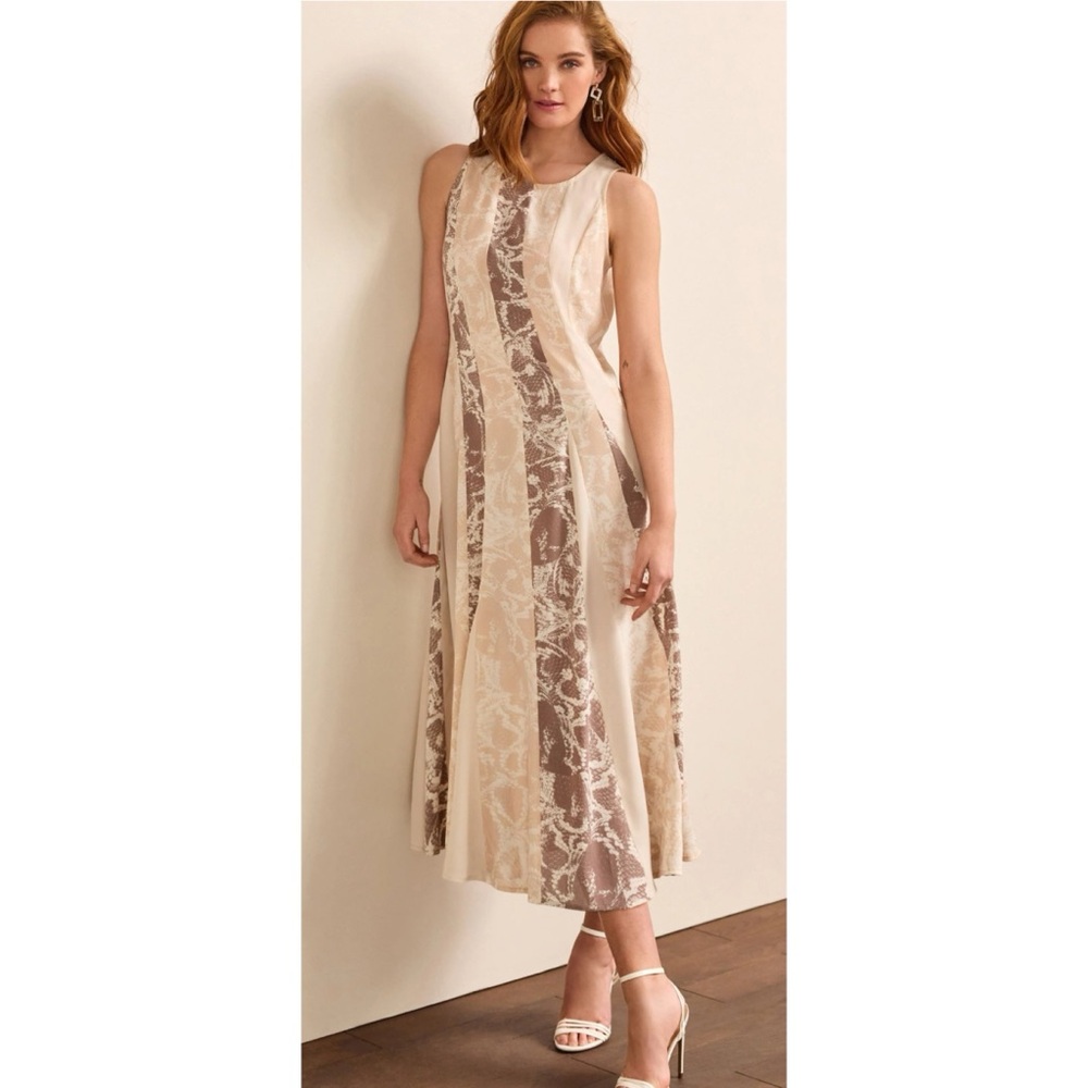Next Neutral Snake Print Spliced Sleeveless Flowing Midi Dress, US6